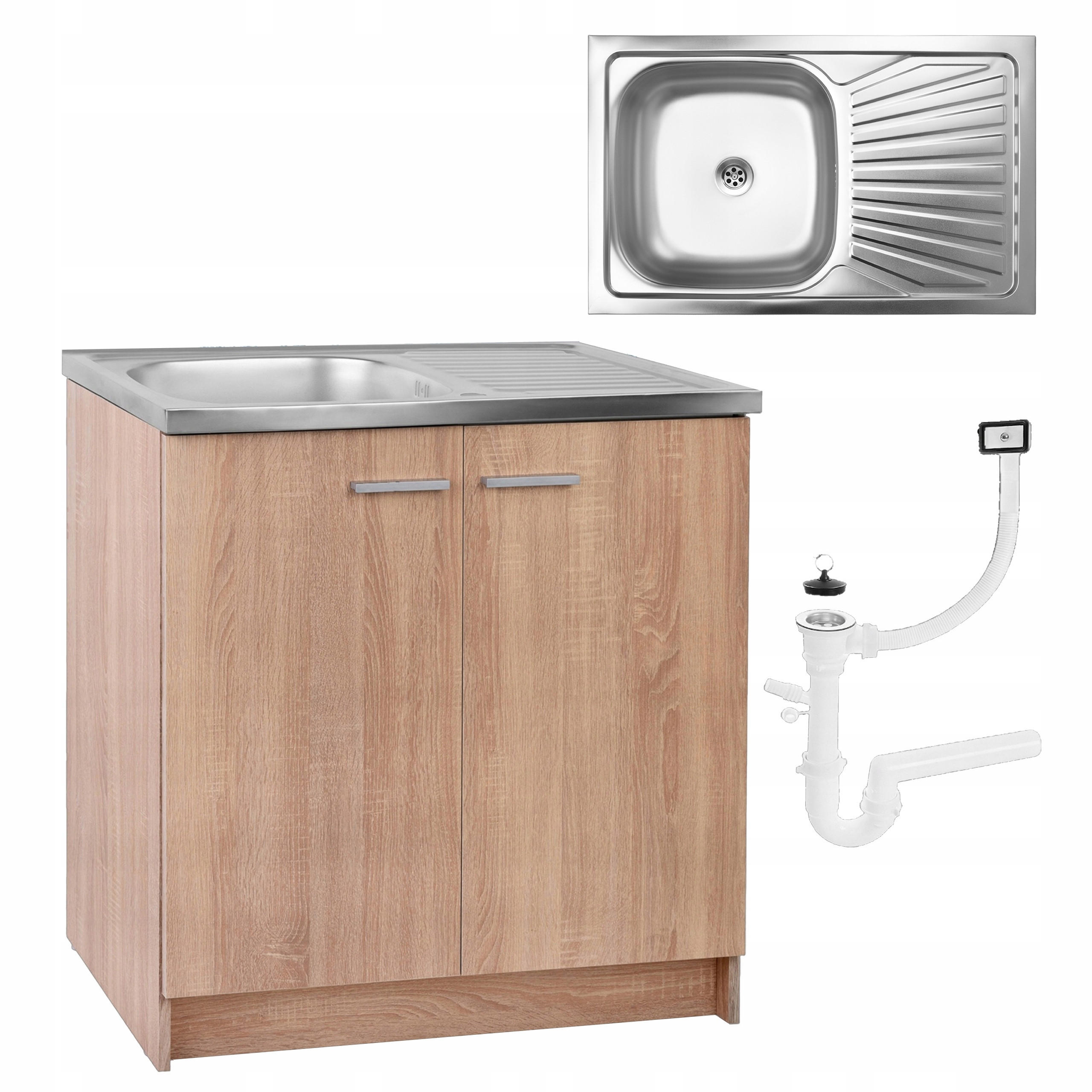 SPÜLUNTERSCHRANK 80cm mit Spüle + Armatur + Siphon Sonoma-Eiche - Sonoma Eiche, Holzwerkstoff (80/82/46cm) - Stamar