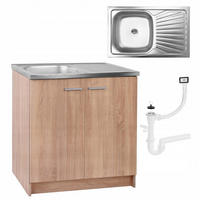 SPÜLUNTERSCHRANK 80cm mit Spüle + Armatur + Siphon Sonoma-Eiche - Sonoma Eiche, Holzwerkstoff (80/82/46cm) - Stamar