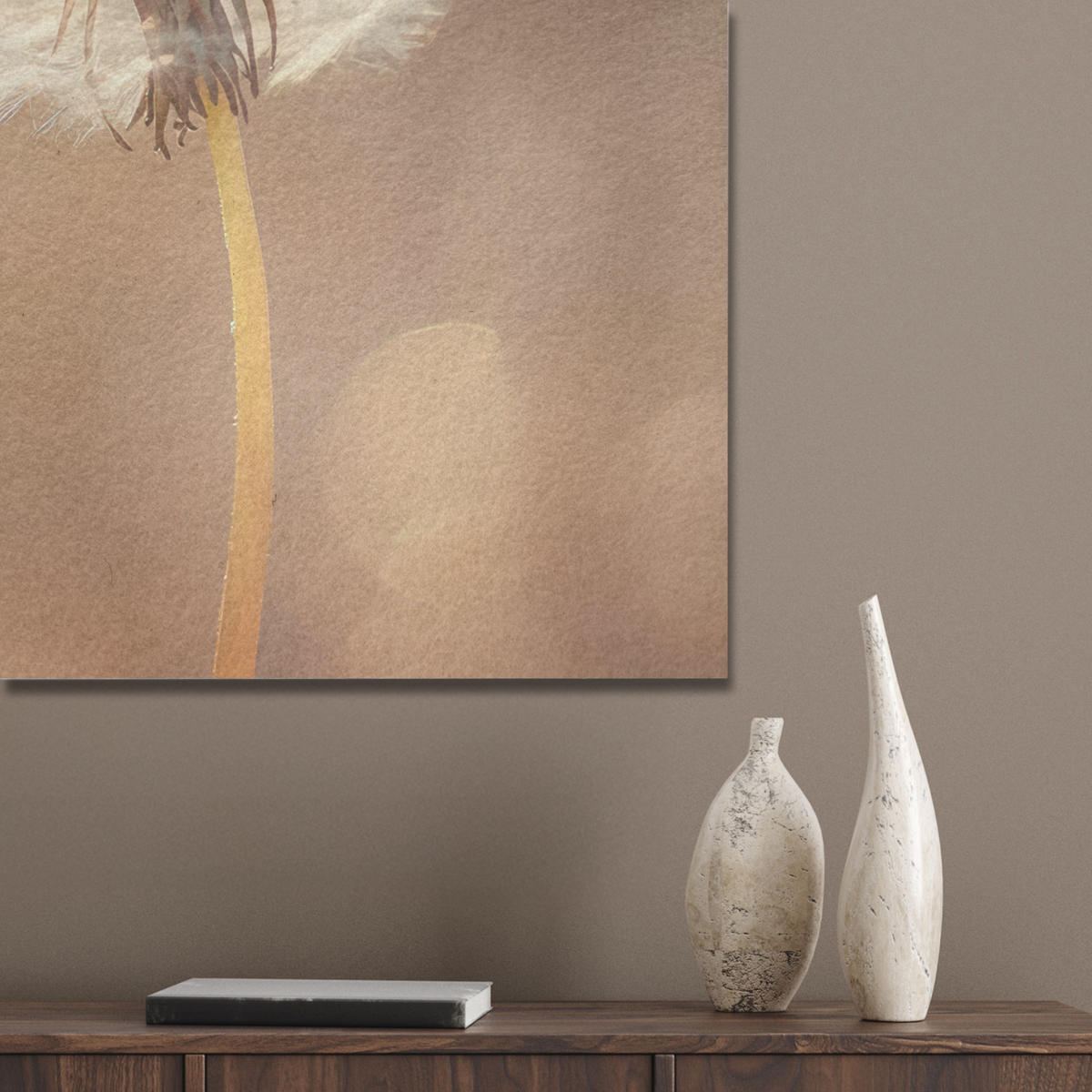 AKUSTIKPANEEL Löwenzahn - Beige - Natur - Blume 60x80 cm - Hellbraun, Textil (60/0.9/80cm) - MuchoWow