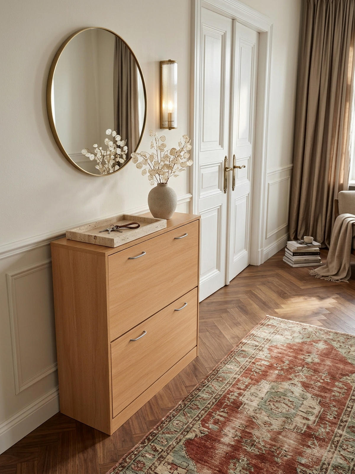 SCHUHREGAL Holz für 20 Paar Schuhe mit offenen Fächern, Beige 75x24x87 cm - Beige/Braun, Holz/Kunststoff (75/87/24cm) - KADIMA DESIGN