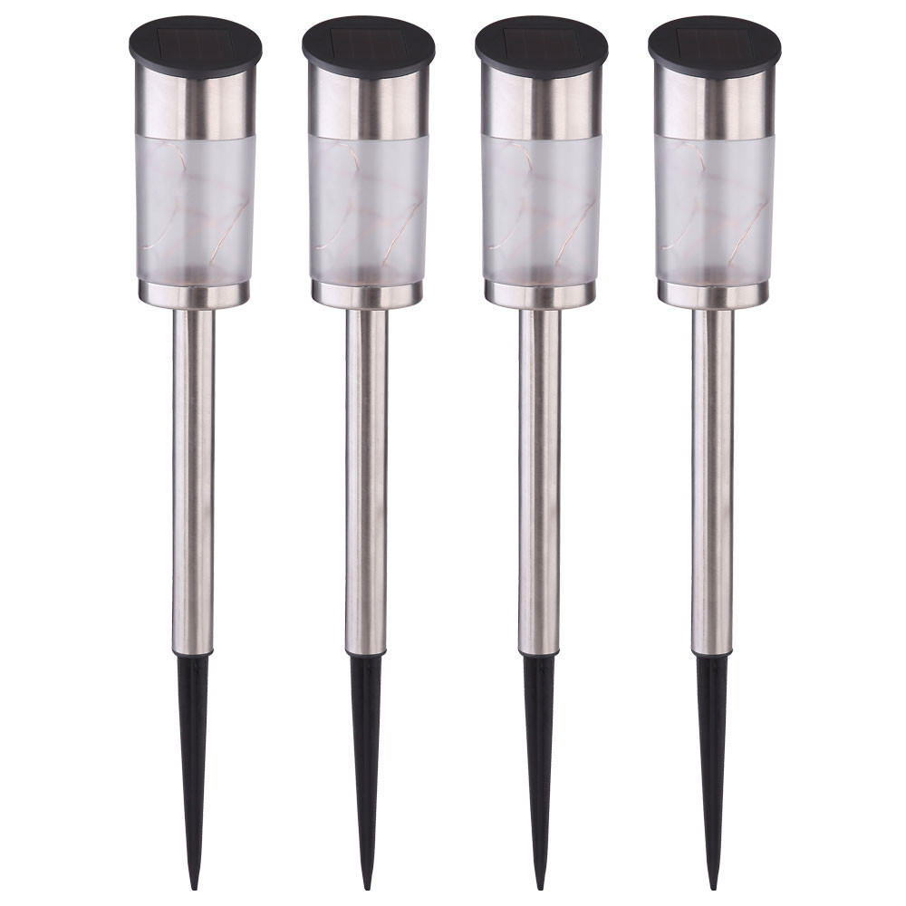 LED AUSSENLEUCHTE Edelstahl Silber 4x Solar-Steckleuchte - Silberfarben, Metall (5.5/5.5/39cm)