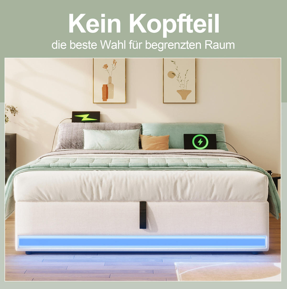 POLSTERBETT 140/200 cm in Beige mit Stauraum, LED-Beleuchtung und USB - Beige, Textil (140/200cm) - Flora Grace