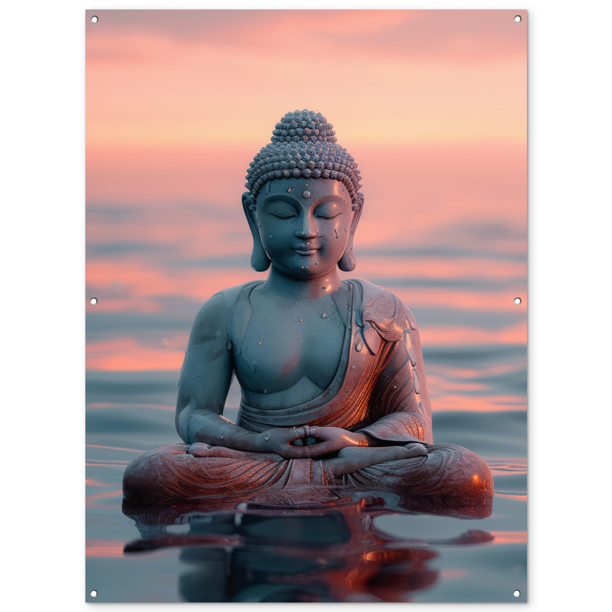 GARTENPOSTER Buddha - Statue - Buddha - Wasser - Kunst - Buddha 120x160 cm - Blaugrau, Kunststoff (120/160/0.2cm) - OnlyWow