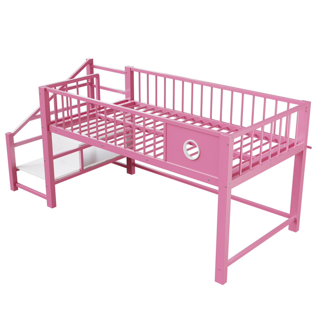HOCHBETT 90/200 cm aus Metall und MDF mit Stauraumleiter Rosa - Pink, Metall (90/200cm) - Modenvie