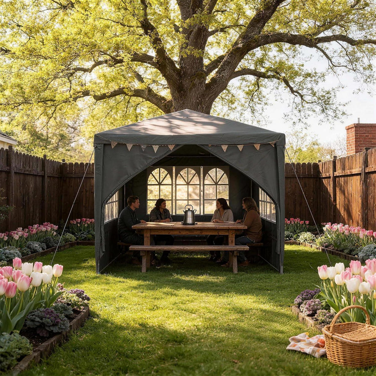 PAVILLON 3x3 m Anthrazit mit Seitenteilen und Fenstern - Anthrazit, Textil (250/300/300cm)