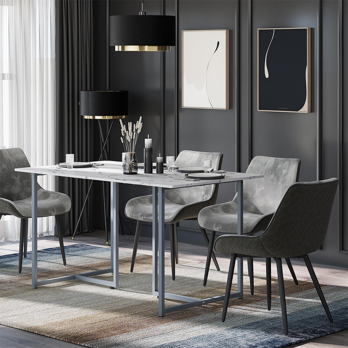 JÍDELNÍ STŮL Merido Šedá/mramorově bílá - šedá, kompozitní dřevo (80/140/75cm) - Vicco