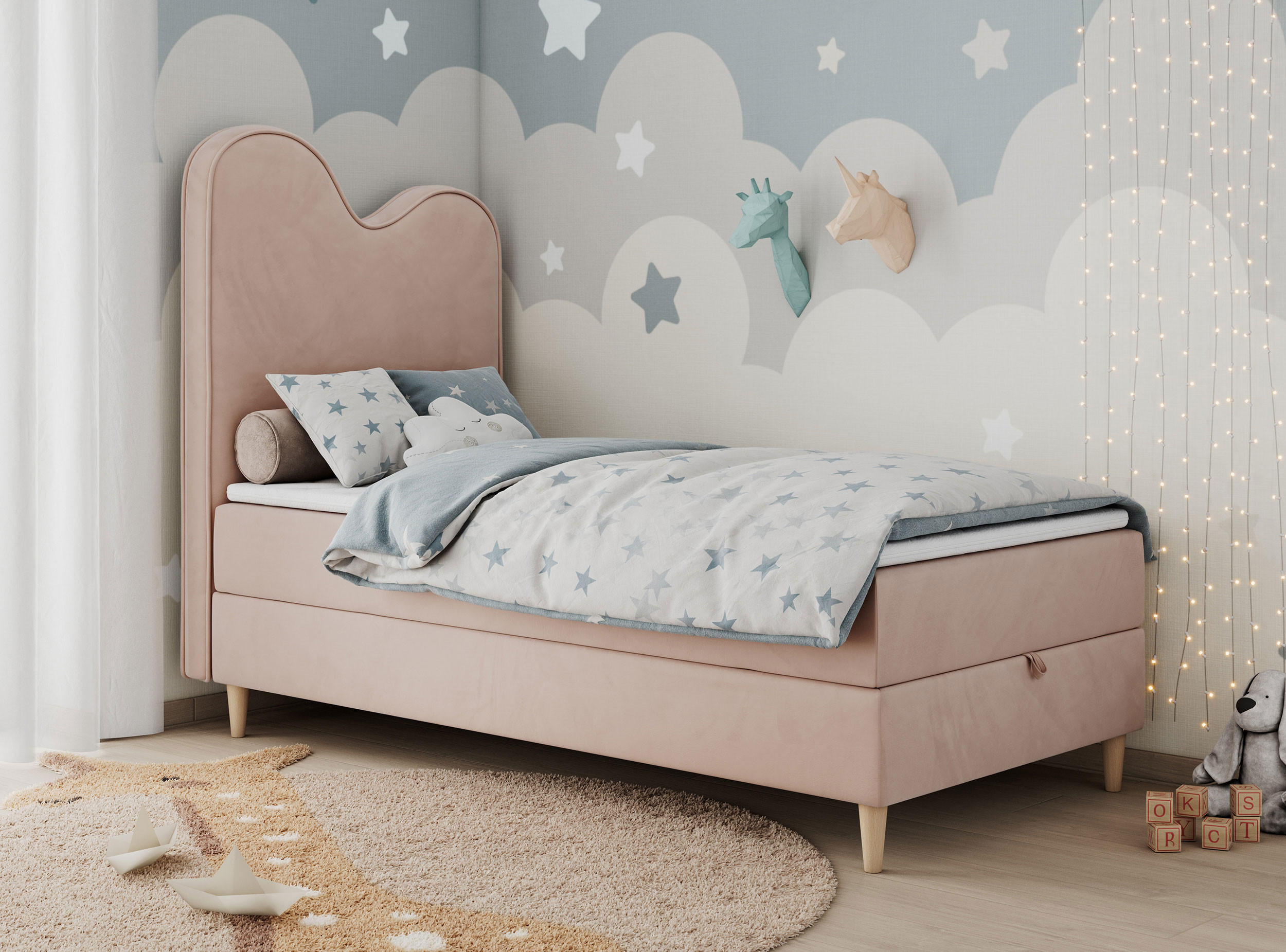 BOXBETT FLOW 90/180 Rosa Velvet - H3 - Rosa, Holz/Textil (90/180cm) - MKS