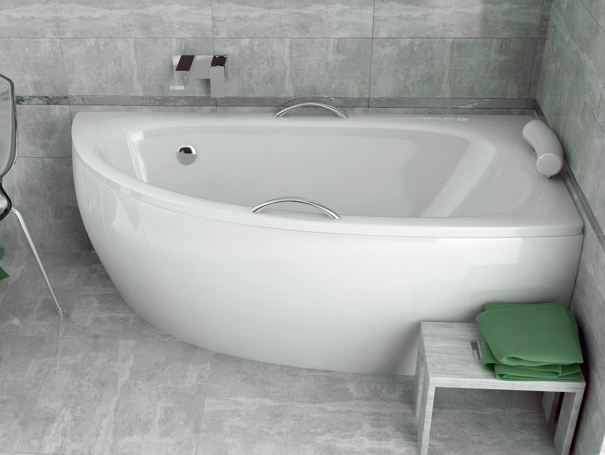 BADEWANNE Eckwanne MILENA 150/70 Rechts mit Styro Ablauf Füße - Weiß, Kunststoff (70/53.5/150cm) - bad land