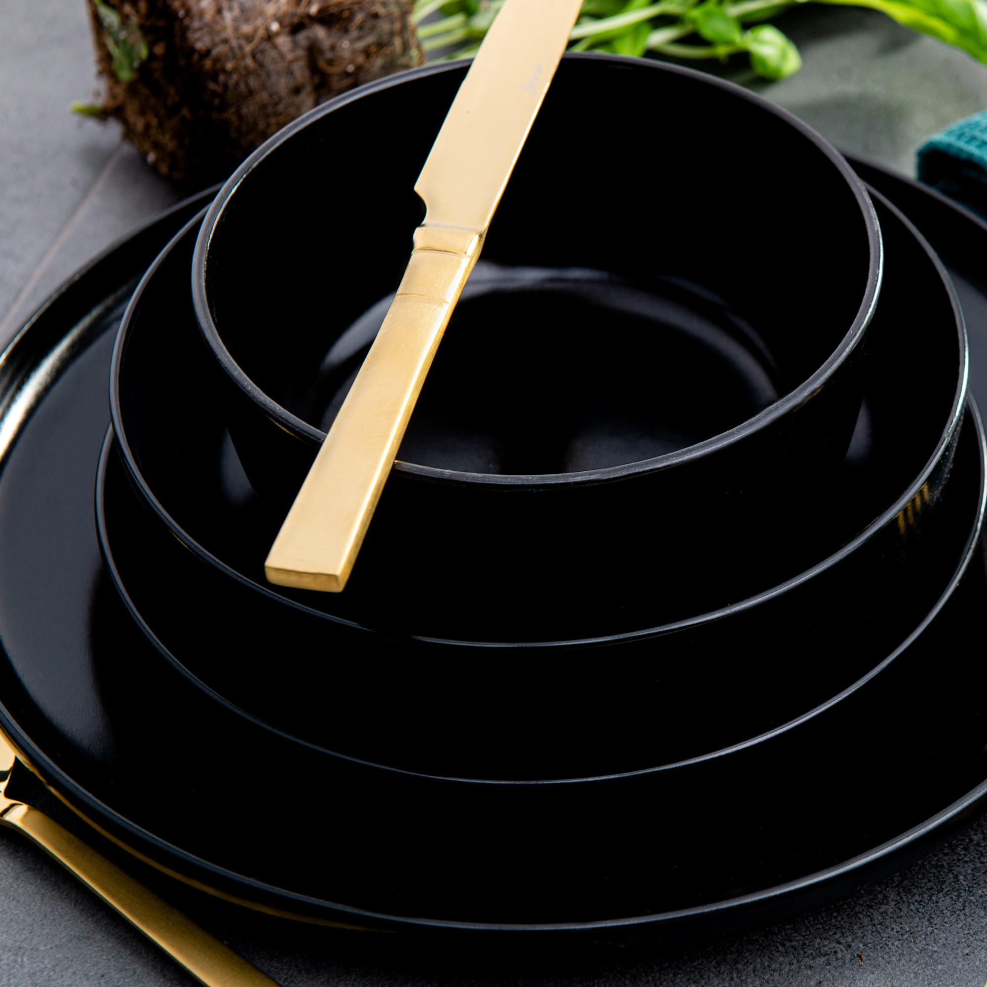 TELLER-SET VICTO 6-tlg Suppenteller, matt schwarz - Schwarz, Keramik (18cm) - KONSIMO®