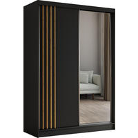 SCHWEBETÜRENSCHRANK Neli 150 cm mit Lamellen und Spiegel 2-türig, schwarz, schwarz, Lamelle Artisan - Schwarz/Eiche Artisan, Kunststoff (150/216/61cm) - Margaret Hadas24