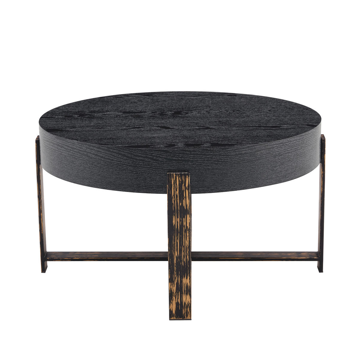 BEISTELLTISCH 68/39 cm in Schwarz mit Holzoptik und Metall-Kreuzgestell - Schwarz, Holzwerkstoff (68/68/39cm) - Flora Grace