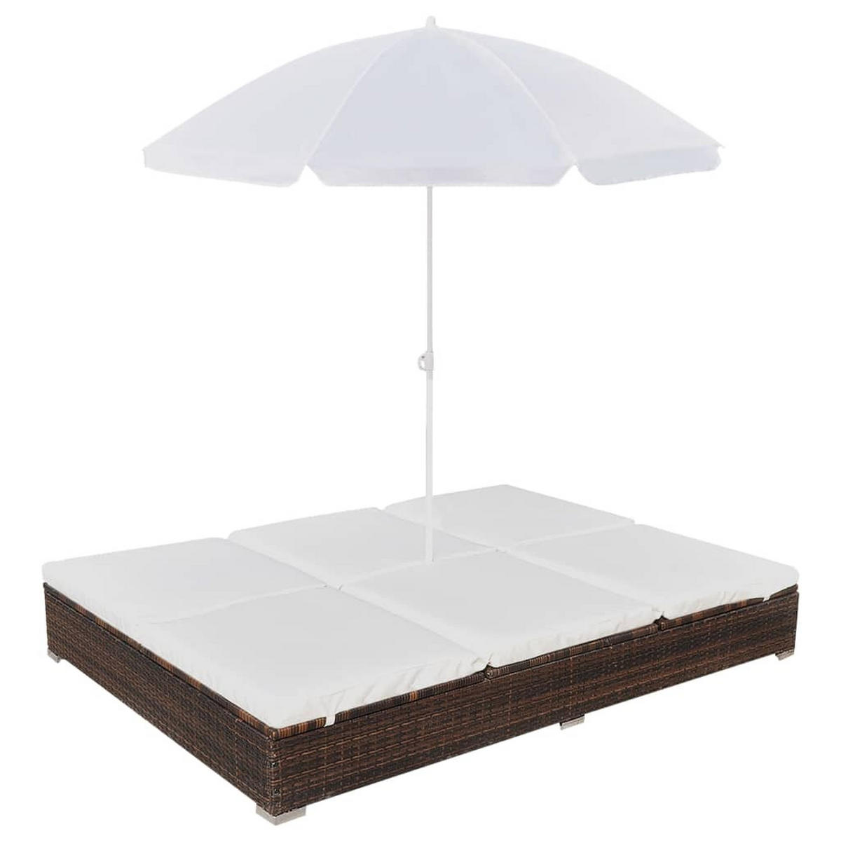 OUTDOOR-LOUNGEBETT Mit Sonnenschirm Poly Rattan Braun - Creme/Braun, Kunststoff/Textil (140/190/197cm) - vidaXL