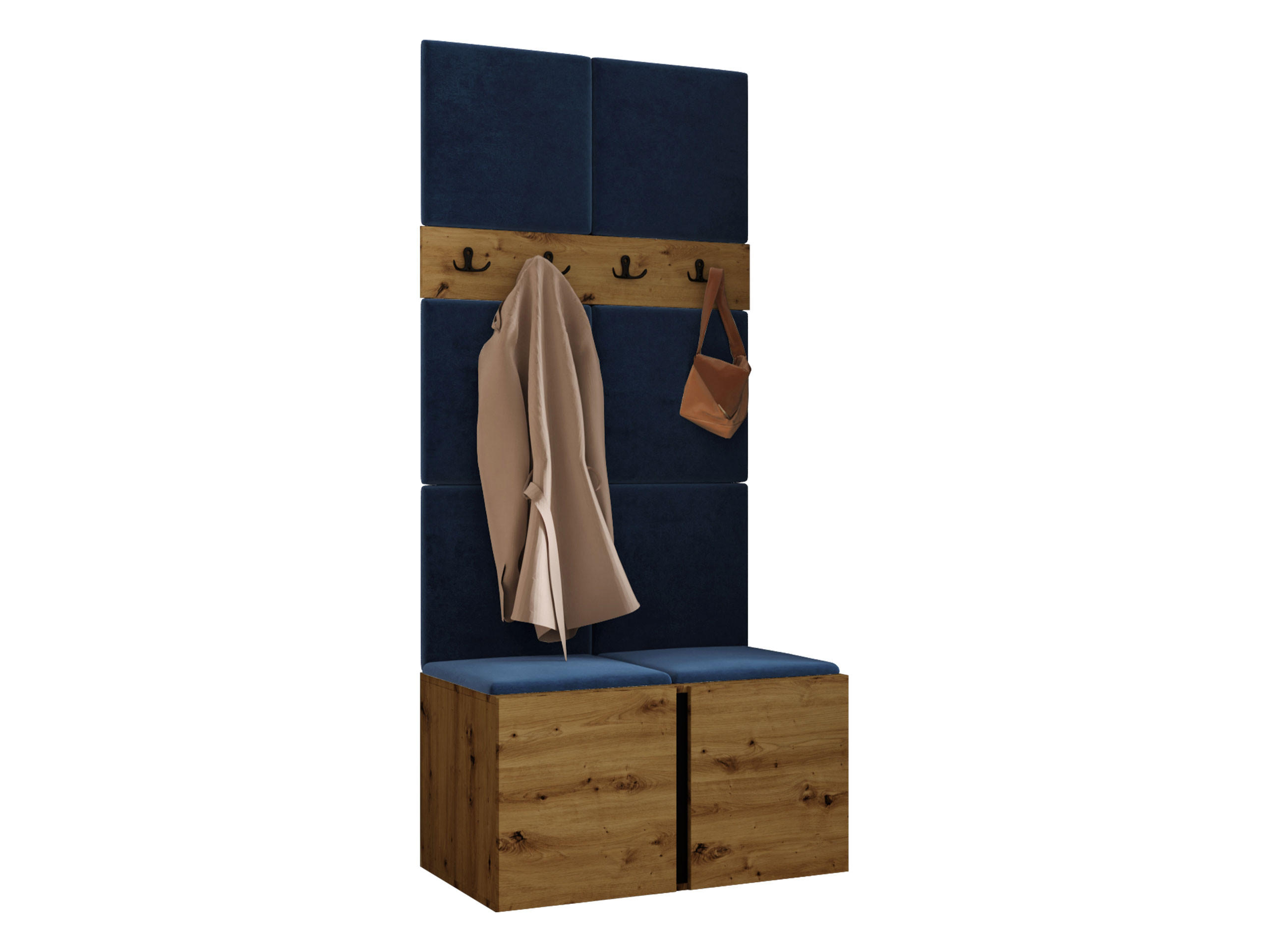 MOBILIER PENTRU HOL Orion IV - albastru/stejar Artisan, material plastic/compozit lemnos (84/186/46cm) - MIRJAN24