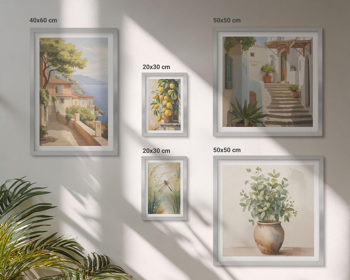 BILDER SET 5er Set - 50x50 cm & 20x30 cm & 40x60 cm Silberner Rahmen - Architektur der Zitronenstadt - Silberfarben, Kunststoff (40/60cm) - TULUP
