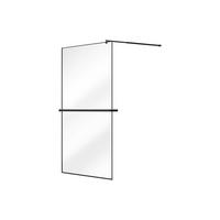 DUSCHWAND für begehbare Duschen mit Handtuchhalter & Ablage - 120 x 200 cm - Schwarz matt - BONPERO - Schwarz, Metall (120/200cm) - Vente-Unique