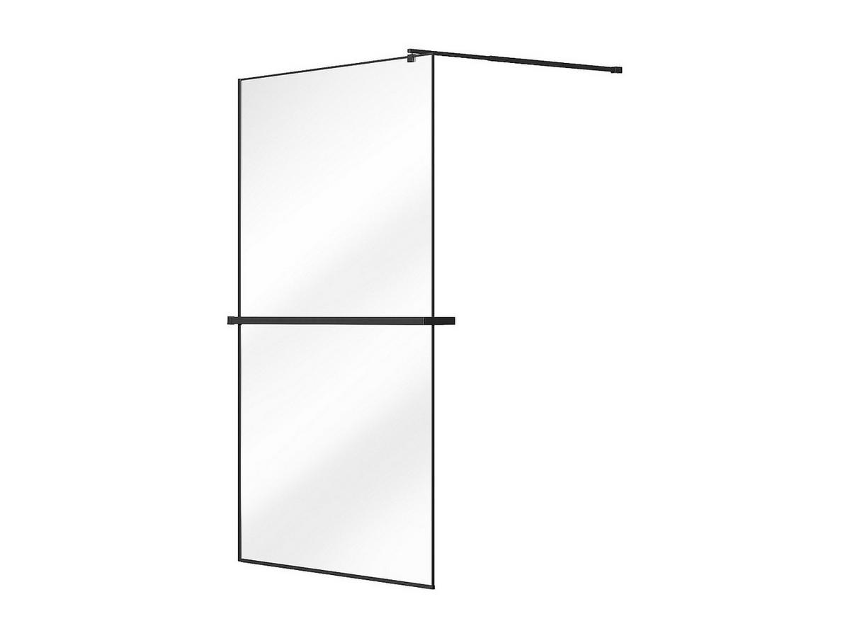 DUSCHWAND für begehbare Duschen mit Handtuchhalter & Ablage - 120 x 200 cm - Schwarz matt - BONPERO - Schwarz, Metall (120/200cm) - Vente-Unique