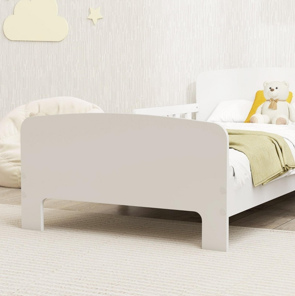 KINDERBETT 70/140 cm mit doppelseitigen Schutzschienen, niedrigem Profil und schneller Montage - Weiß, Holz (70/140cm) - MIVRAY