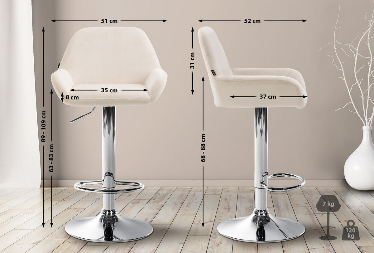 BARHOCKER Braga Set 2-teilig 89-109x51x52 cm Creme - Creme, Textil (51/89/52cm) - furnicato
