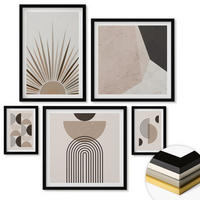 WANDBILDER 5er-Set - 50x50 cm & 20x30 cm & 40x60 cm Schwarzer Rahmen - Abstrakte beige und braune Formen - Schwarz, Kunststoff (40/60cm) - ArtPrintCave