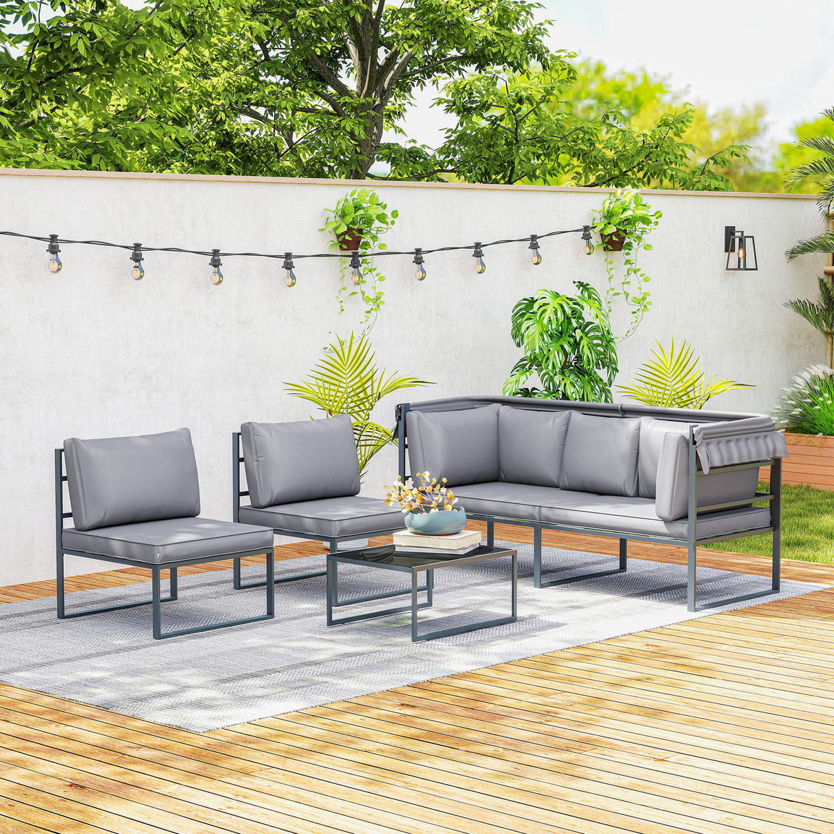 GARTENLOUNGE-SET 4-teilig DE-13429 Grau - Grau, Textil - ComfortXL