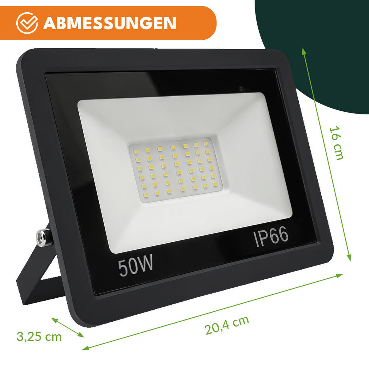 LED STRAHLER 50W, Aussenlampe mit Bewegungsmelder - Schwarz, Kunststoff (20.4/20.4/16cm) - KRUMAD