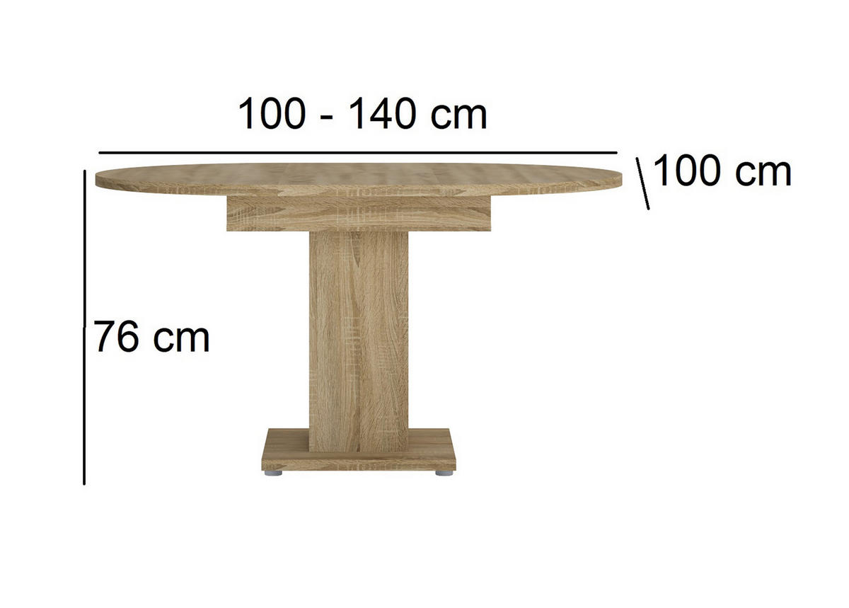 ESSTISCH Rund ausziehbar Sonoma Eiche 100 - 140/76/100 - Sonoma Eiche, Holzwerkstoff (100/100/76cm) - designimpex