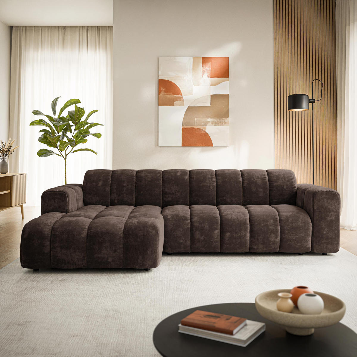 ROHOVÁ Sedačka SETIA LUMO 40, Hnědá - černá/hnědá, dřevo/textil (304/165cm) - MASSENO