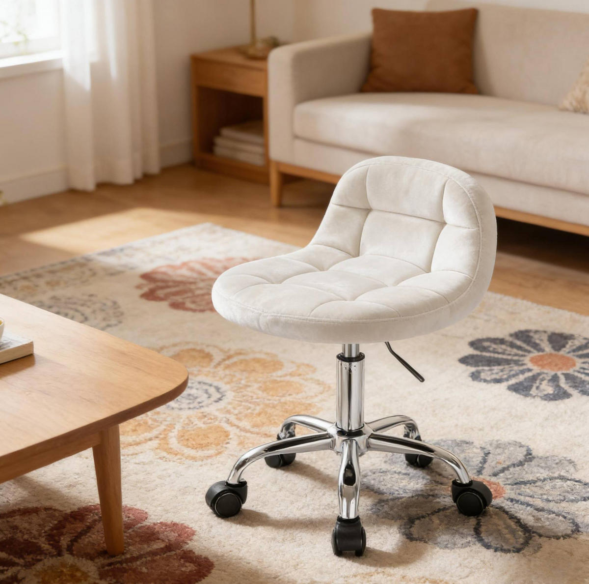 BÜROSTUHL höhenverstellbar Samt Cream White - Weiß, Metall (38/68/31cm) - Meubliv