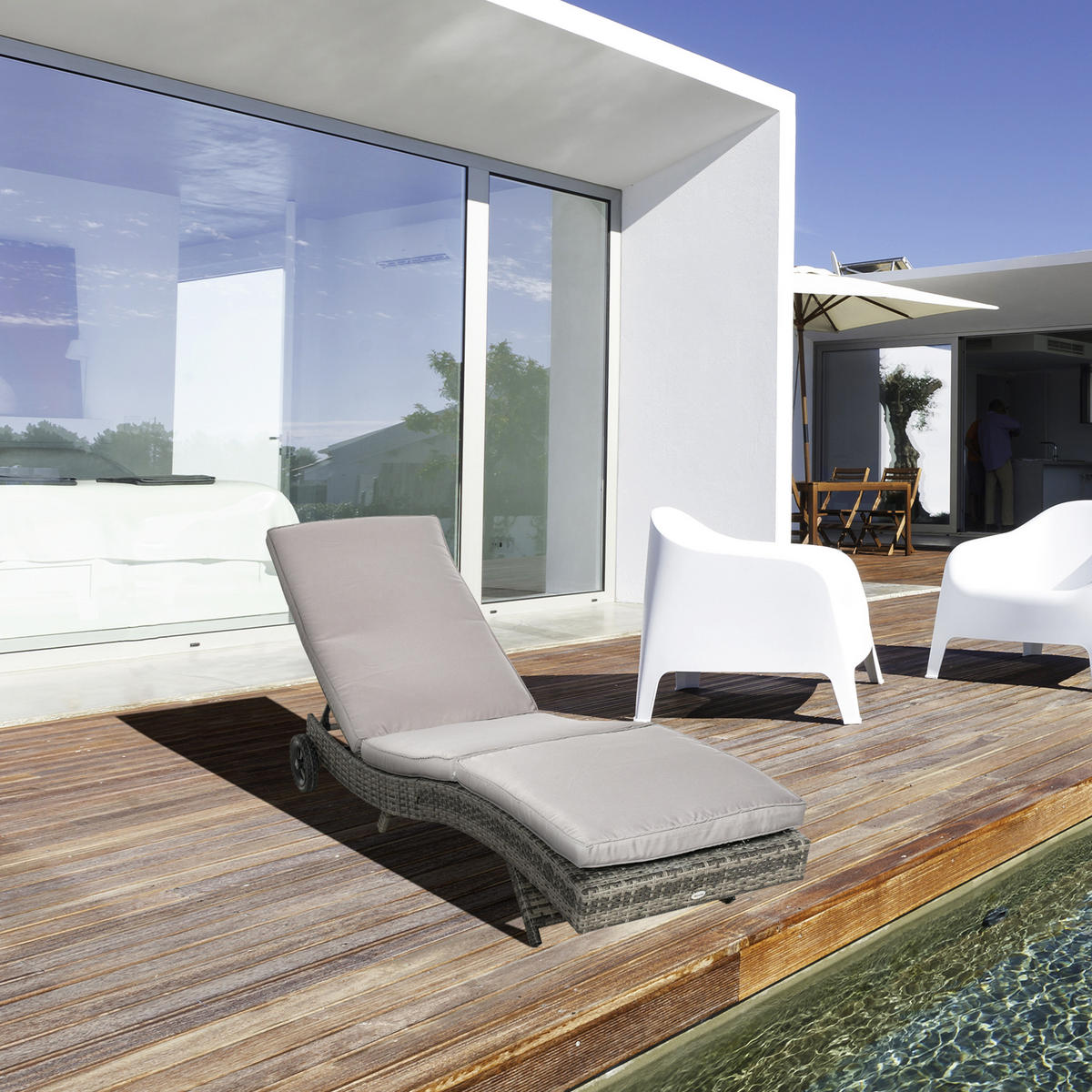 SONNENLIEGE DE-13565 5-fach verstellbar mit Rollen, abnehmbare Matratze Grau - Grau, Kunststoff/Metall (70/70/207cm) - ComfortXL