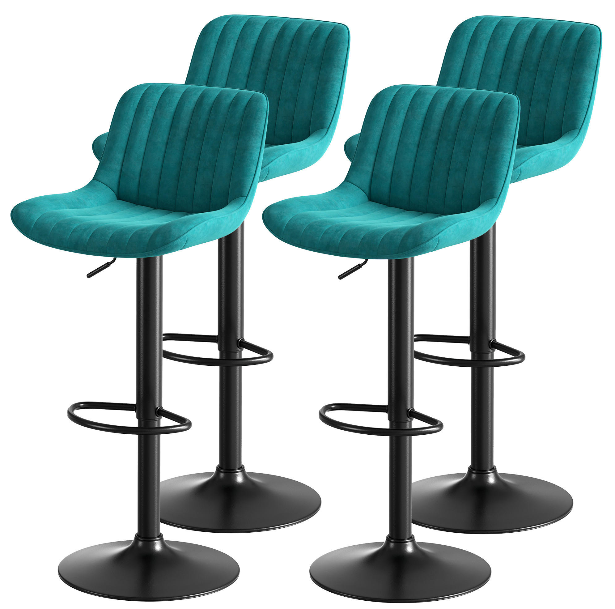 BARSTUHL 4er-Set drehbar höhenverstellbar 87-109 cm Samt Blau - Blau, Metall (46/86/47.1cm) - Meubliv