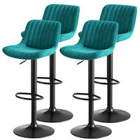 BARSTUHL 4er-Set drehbar höhenverstellbar 87-109 cm Samt Blau - Blau, Metall (46/86/47.1cm) - Meubliv