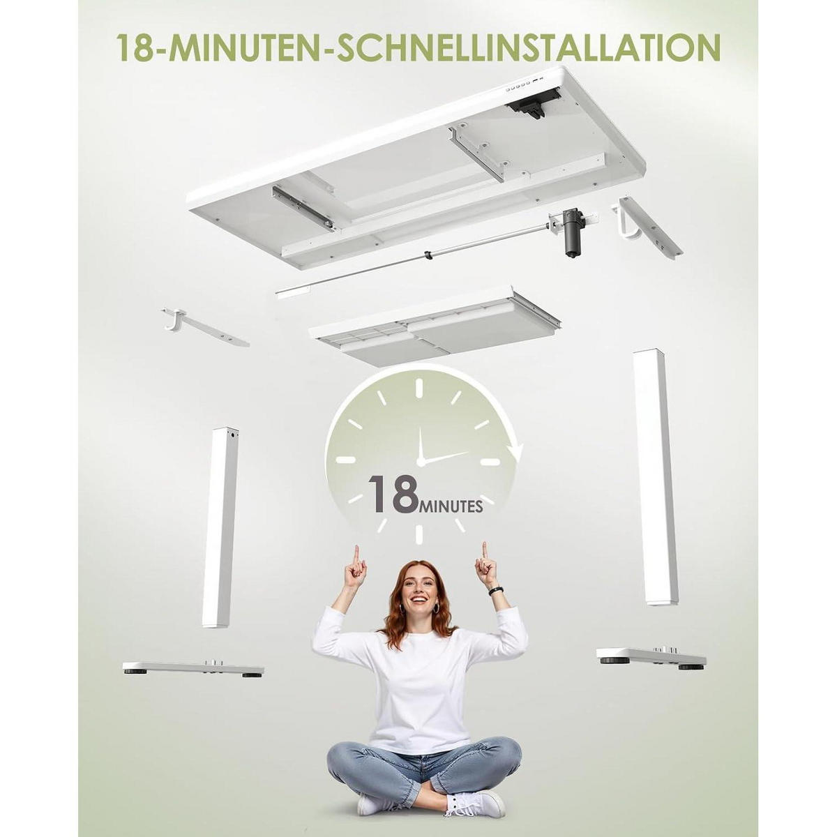 SCHREIBTISCH elektrisch höhenverstellbar 140 x 60 cm mit Schublade und USB-Anschlüssen Weiß - Weiß, Glas (140/60/72cm)