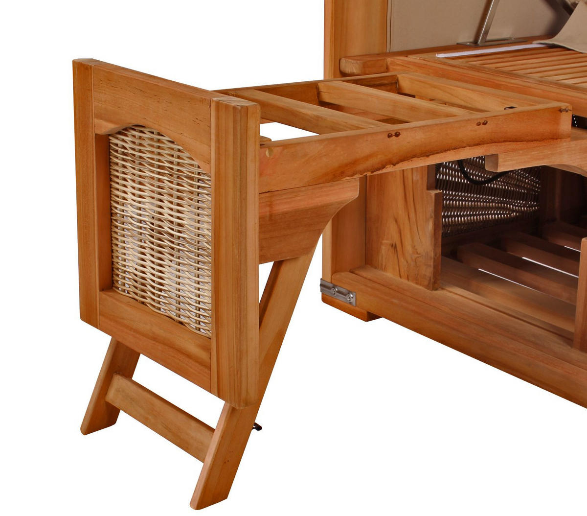 STRANDKORB Komplettset: Ammersee Teak Bullauge - PE shell - Modell 594 - Rot/Grau, Holz/Kunststoff (125/165/80cm) - bene living