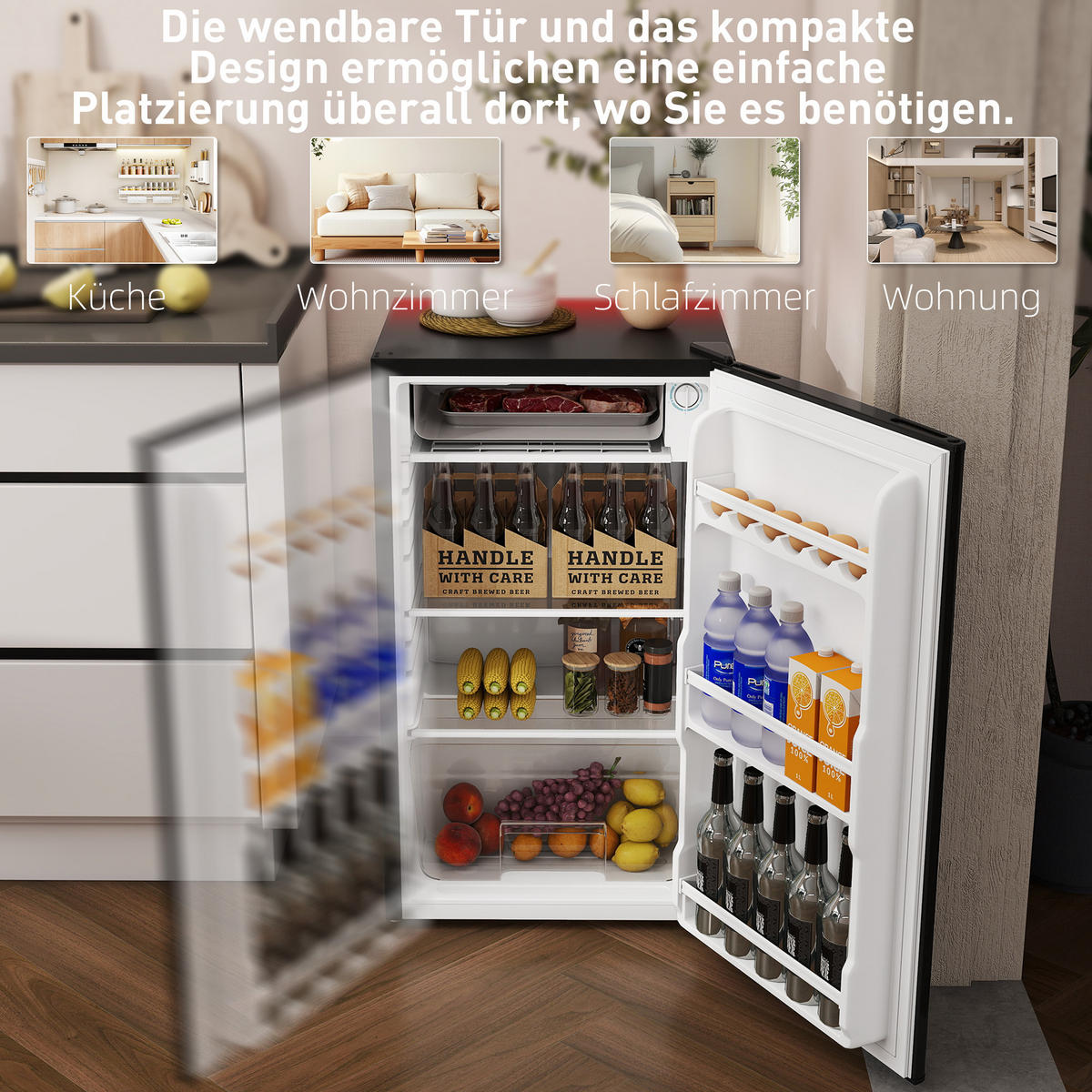 MINI-KÜHLSCHRANK Stahlblech Kunststoff Schwarz - Schwarz, Metall (44.2/84/47.5cm) - HOMCOM