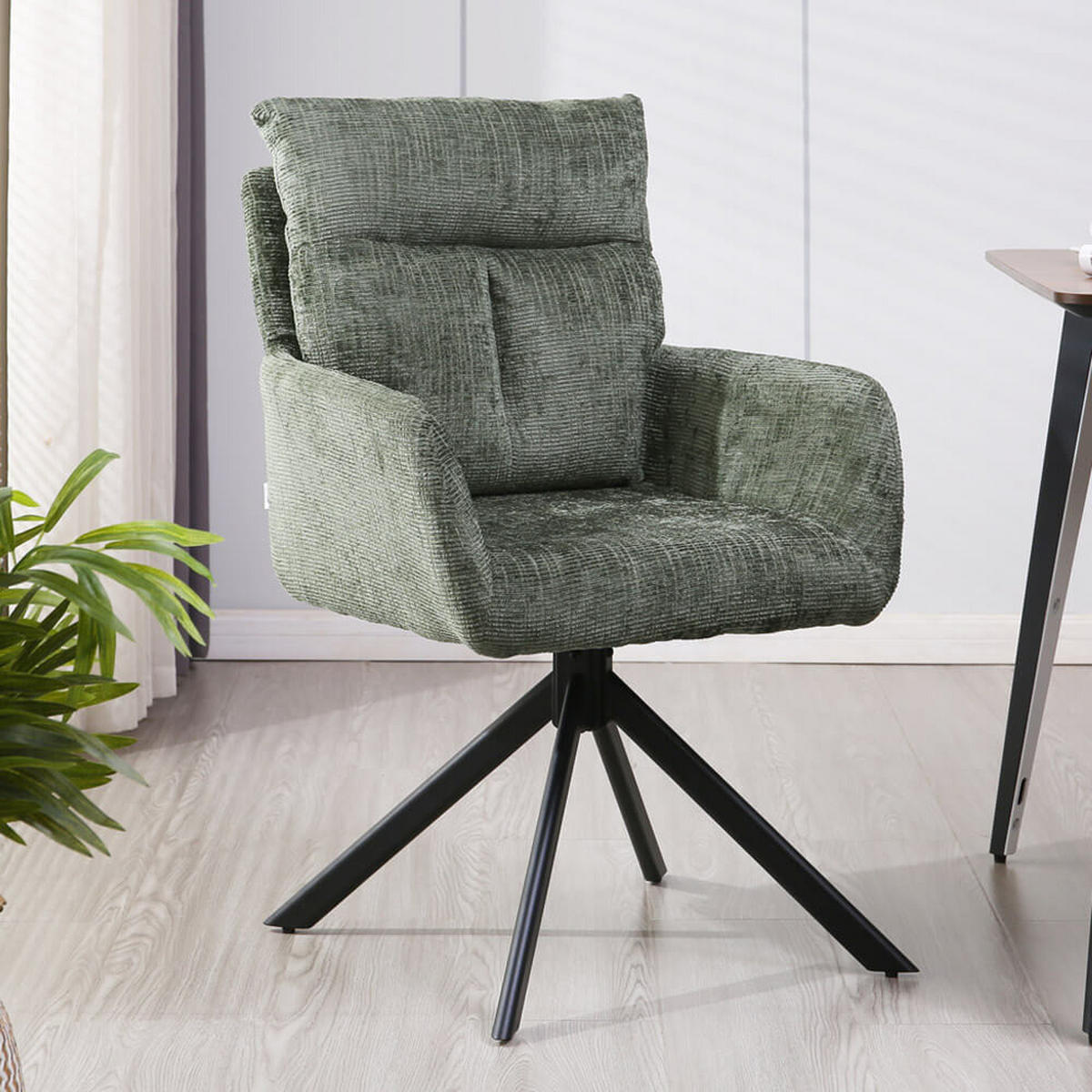 ESSZIMMERSTUHL ALUNA - Chenille Grün, 2 - Grün, Kunststoff/Metall (66/91/72.5cm) - Home Deluxe