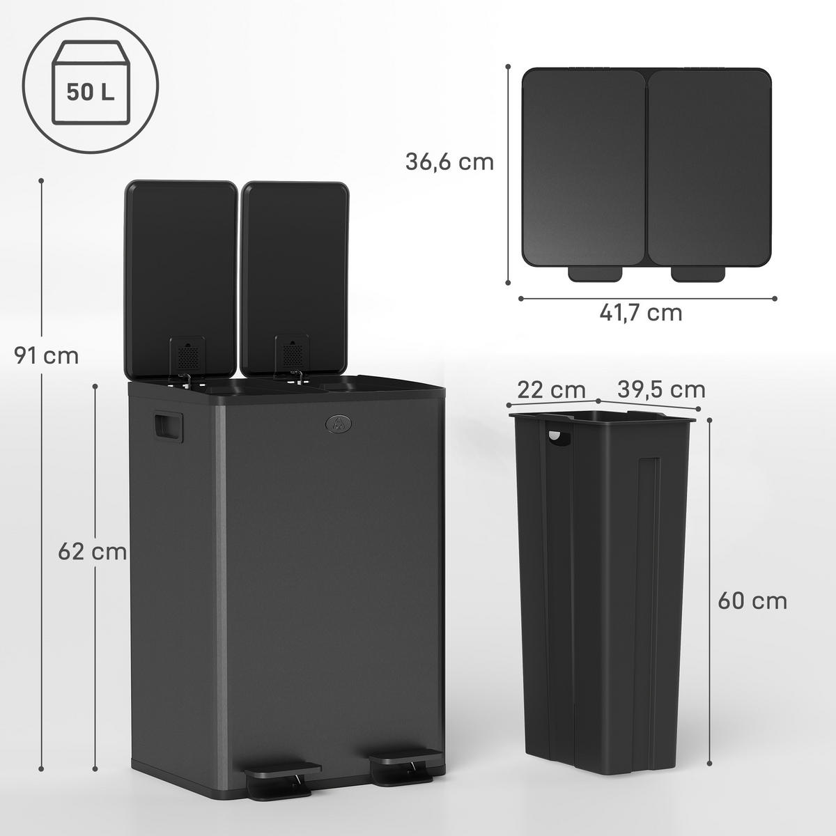 ABFALLEIMER Schwarz 1 Stück - Schwarz, Metall (36/67.6/45.8cm) - GiPP