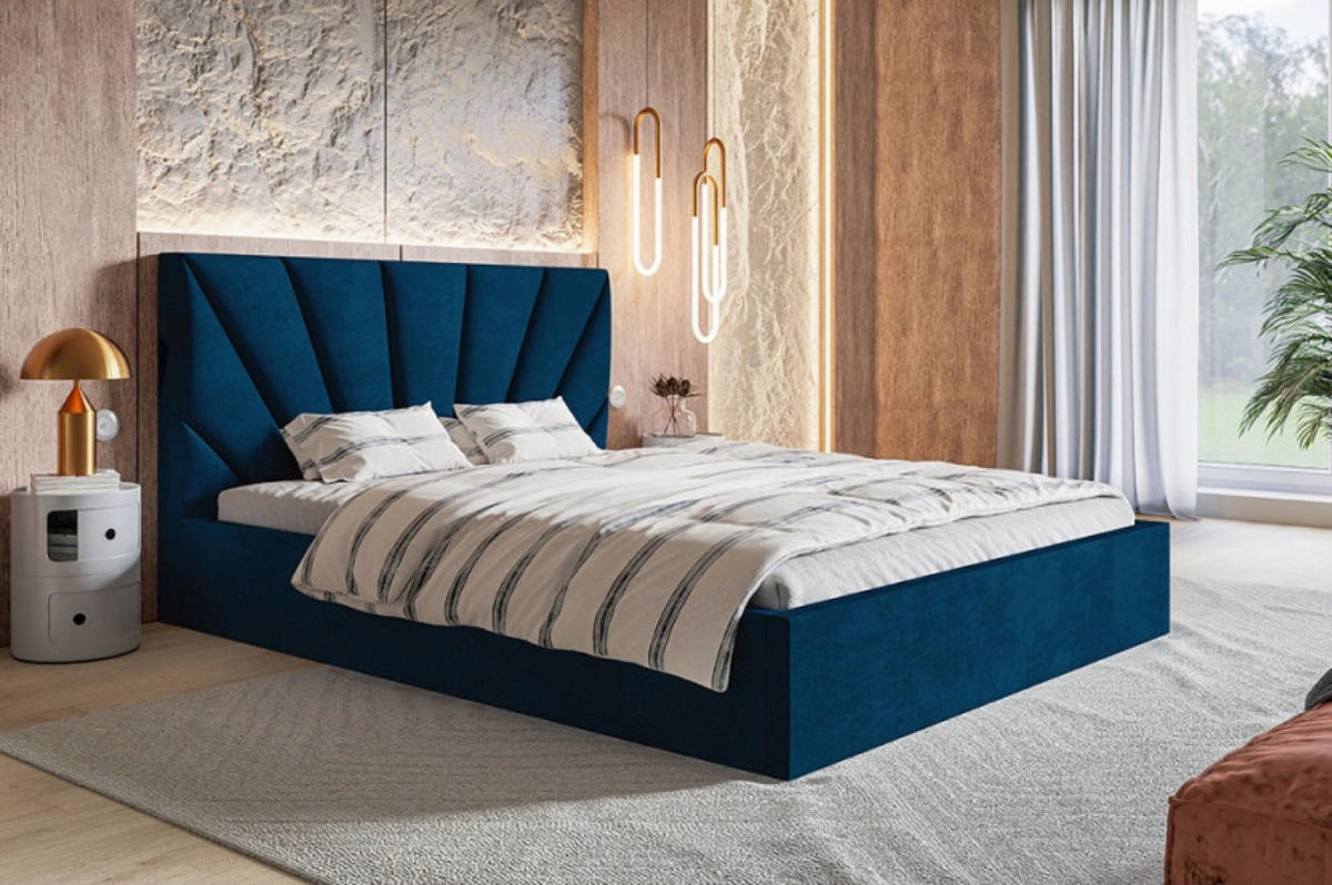 BETT Blau SIM 3 Gepolstert 160x200 cm - Blau/Schwarz, Textil/Metall (160/200cm) - Sepro Meble
