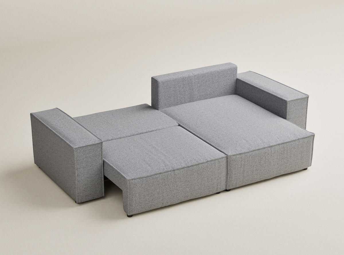 ECKSOFA MIT SCHLAFFUNKTION Moyo Hellgrau Webstoff - Hellgrau/Schwarz, Holz/Holzwerkstoff (255/148cm) - Maison de Reve