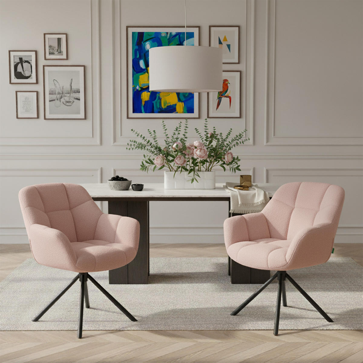 DREHSTUHL Mika-Luka 2er-Set - Schwarz/Rosa, Textil/Metall (65/81/66cm) - DUBI Möbel