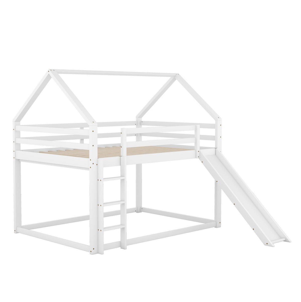 ETAGENBETT aus Kiefernholz 140x200 cm Weiß mit Rutsche und Leiter im Hausdesign - Weiß, Holzwerkstoff (140/200cm) - Modfu