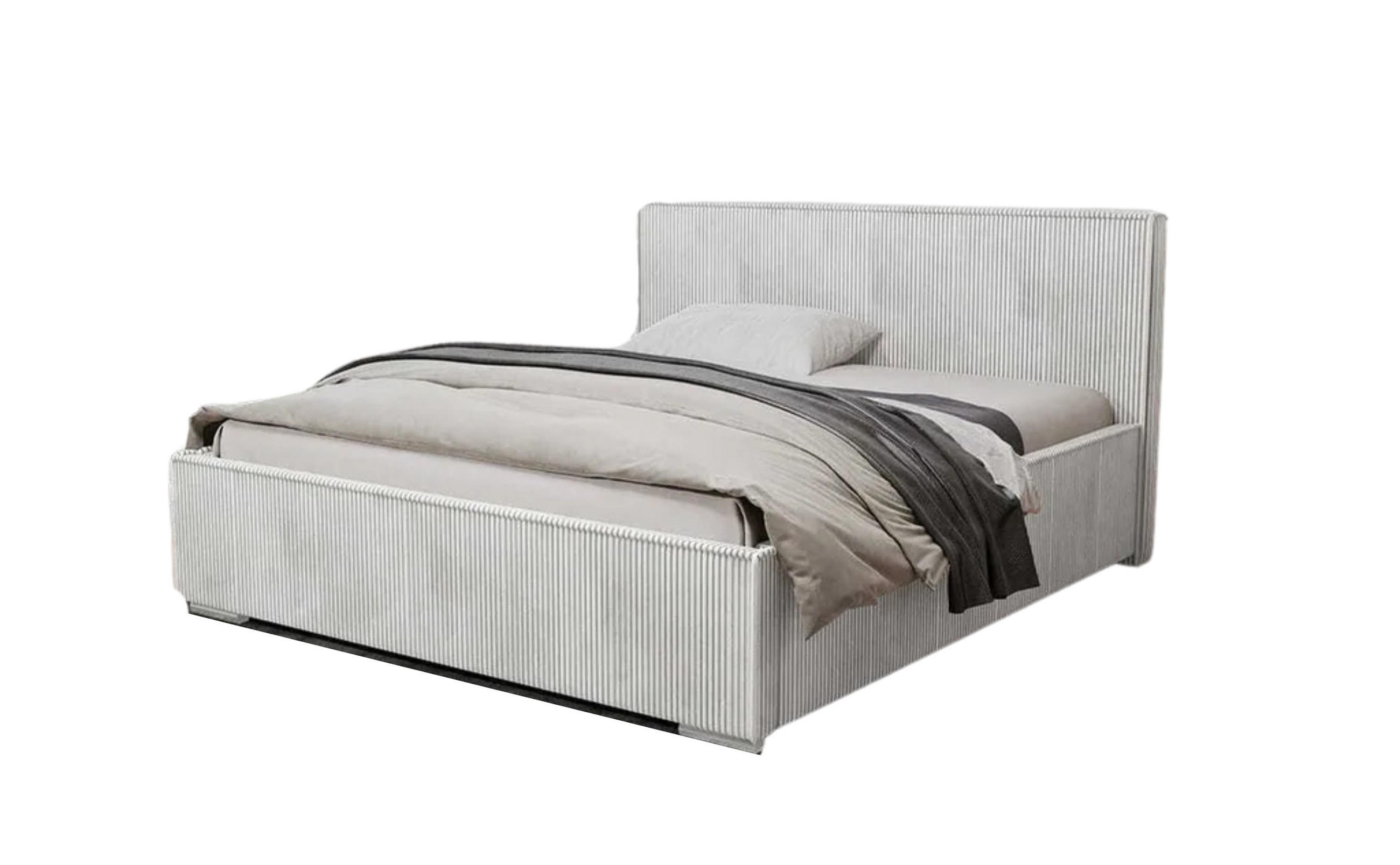 POLSTERBETT LUIS mit Kopfteil, 140 x 200 cm, Doppelbett mit Bettkasten und Lattenrost aus Metall, Cordstoff: Weiß - Weiß, Holz/Textil (140/200cm) - Agmat-Furniture