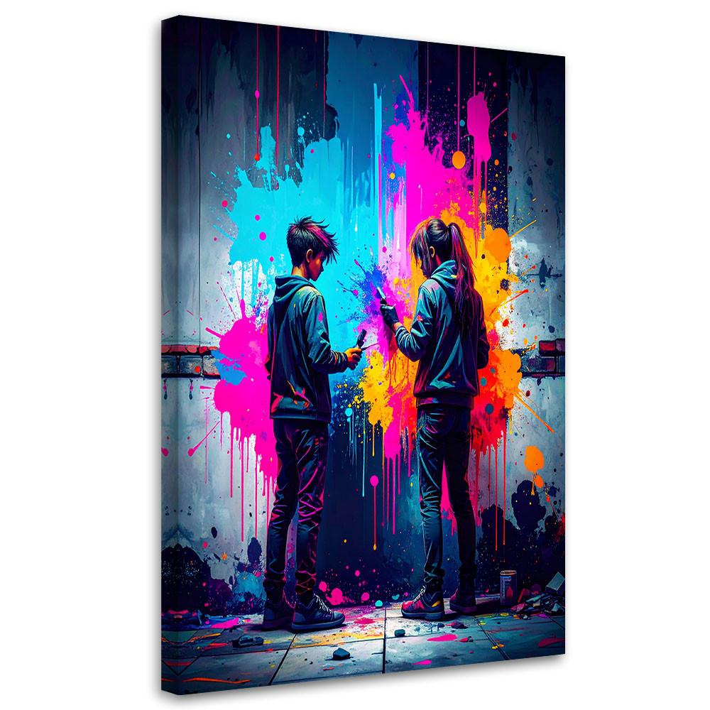 LEINWANDBILD Banksy Graffiti Street Art Abstrakt 80x120cm - Multicolor, Textil (80/120cm) - Feeby