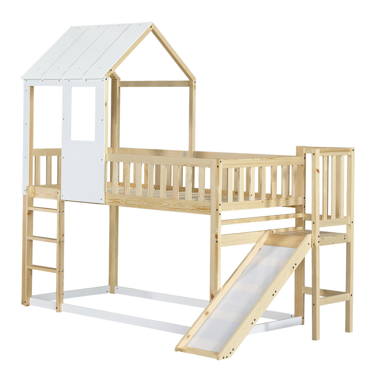 ETAGENBETT mit Rutsche 90x200 cm Natur Weiß - Braun, Holz (90/200cm) - Meubliv