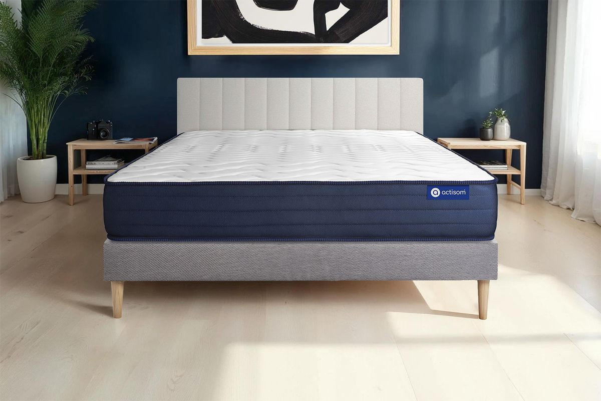 BETT Actilatex life Latex und Memory-Schaum 135 x 190 cm h4 - Kit Bettgestell Grau - Beige/Grau, Karton/Holz (135/190cm) - ACTISOM