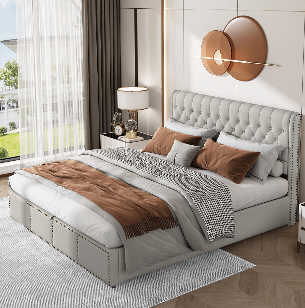 POLSTERBETT mit Baumwolle-Leinen-Bezug 180x200 cm Grau mit Bettkasten und Lattenrost - Grau, Textil (180/200cm) - IVMEU