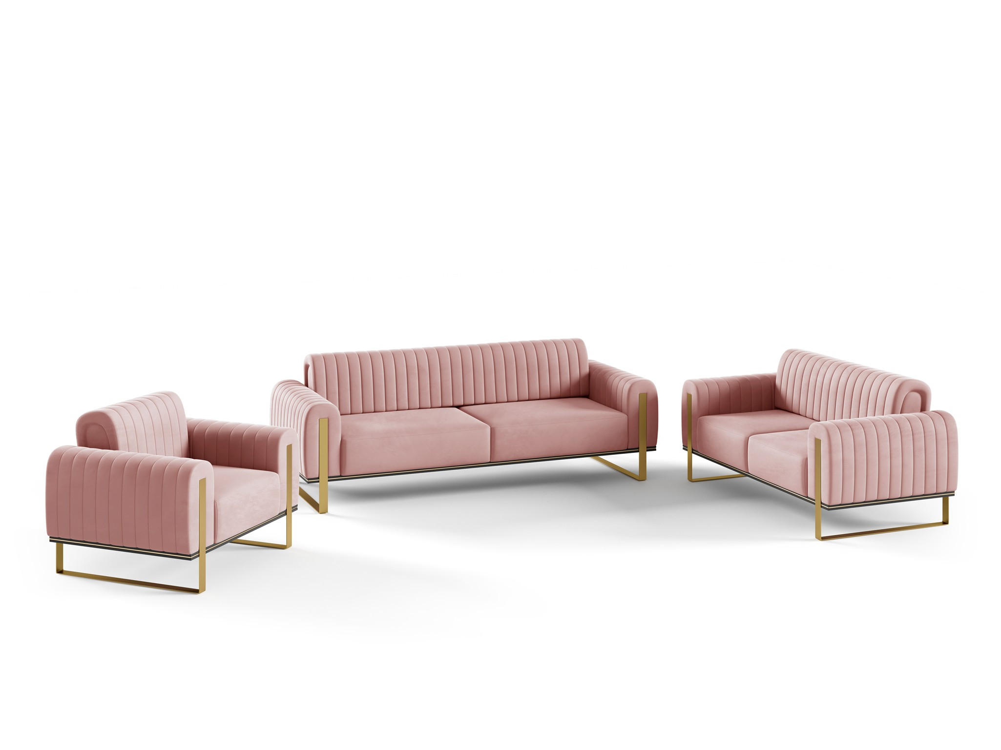 SOFASET Valerie 3-2-1 - Altrosa, Holzwerkstoff/Textil (228/79/90cm) - Fun Möbel