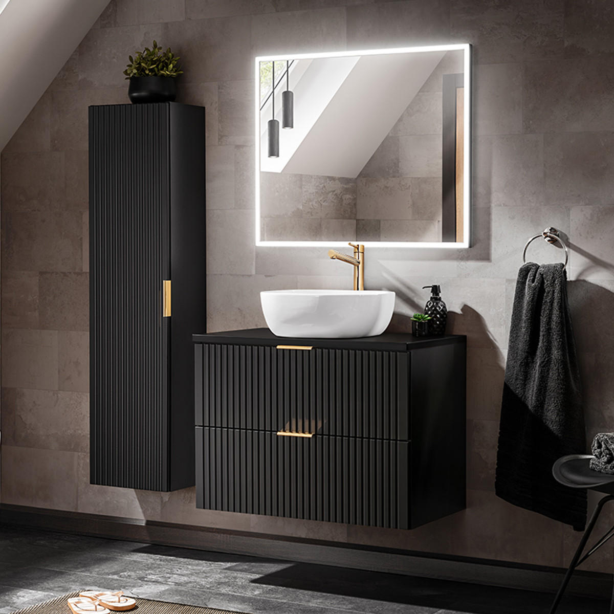 KOUPELNOVÝ NÁBYTEK 80.6cm Adriel 2er-Set Černá - černá, kompozitní dřevo (80.6/59/46cm) - Petits-meubles