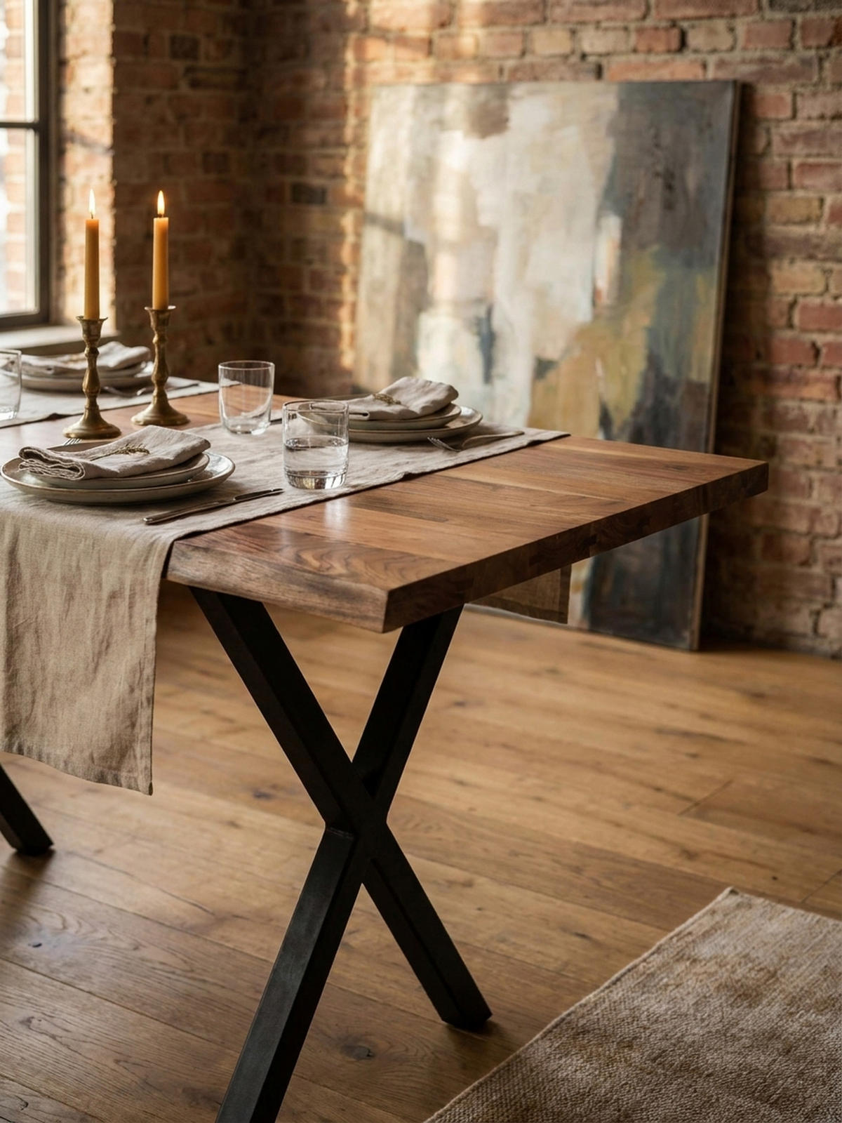 ESSTISCH Massivholz Metall X-Gestell Baumkante Industrial KRETA, Goldbraun-Schwarz 160x80x76 cm - Schwarz/Braun, Holz/Metall (80/160/76cm) - KADIMA DESIGN