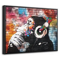 LEINWAND Bilder mit Rahmen - Affe - Graffiti - Musik - 40x30 - Multicolor, Textil (40/30cm) - MuchoWow