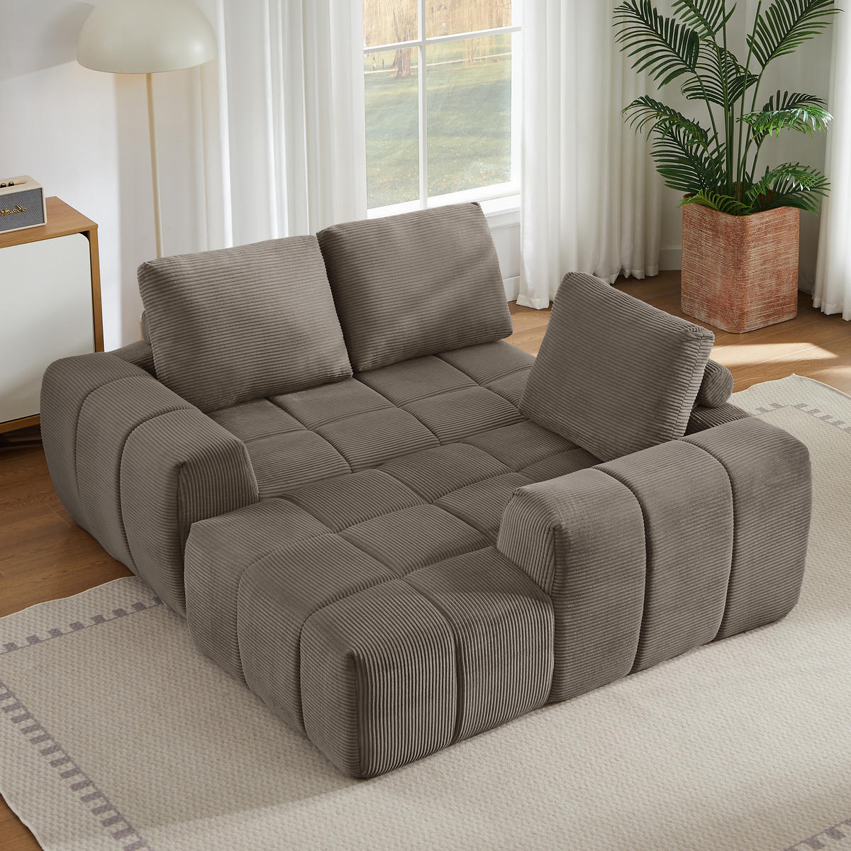 ECKSOFA Cord Taupe mit Kissen - Taupe, Textil (255/162cm) - WISHDOR
